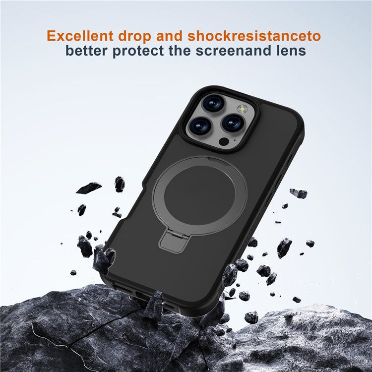 GW20 For iPhone 16 Pro Case Compatible with MagSafe Skin-Touch TPU+PC Kickstand Phone Cover - Black
