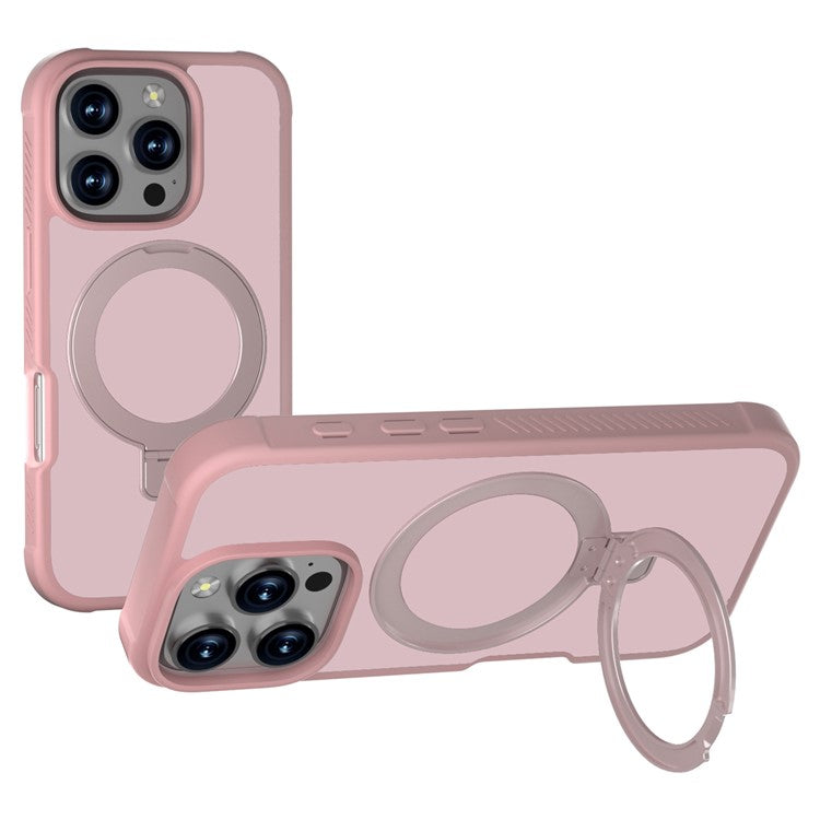 GW20 For iPhone 16 Pro Case Compatible with MagSafe Skin-Touch TPU+PC Kickstand Phone Cover - Light Pink