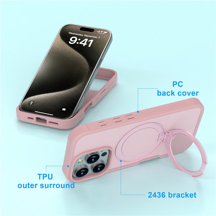 GW20 For iPhone 16 Pro Case Compatible with MagSafe Skin-Touch TPU+PC Kickstand Phone Cover - Light Pink