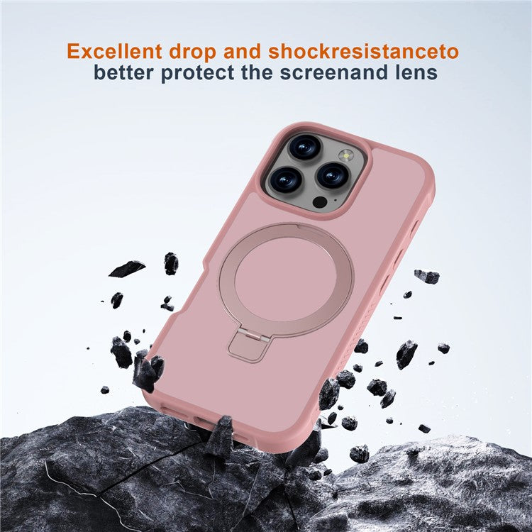 GW20 For iPhone 16 Pro Case Compatible with MagSafe Skin-Touch TPU+PC Kickstand Phone Cover - Light Pink