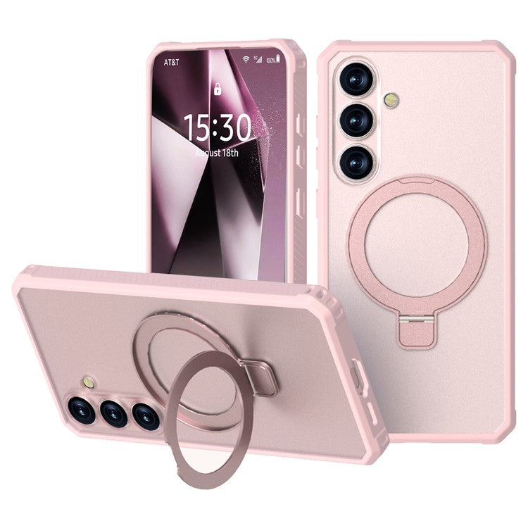 GW20 For Samsung Galaxy S24 FE Case Compatible with MagSafe Skin-Touch TPU+PC Kickstand Phone Cover - Light Pink
