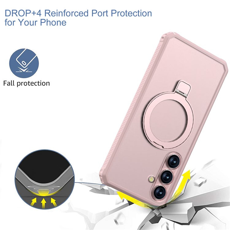 GW20 For Samsung Galaxy S24 FE Case Compatible with MagSafe Skin-Touch TPU+PC Kickstand Phone Cover - Light Pink