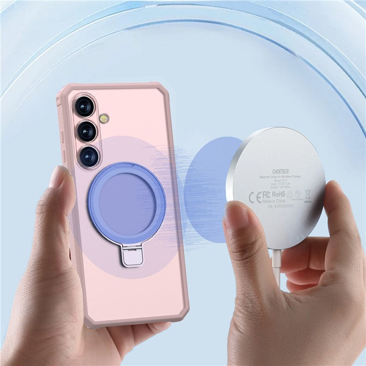 GW20 For Samsung Galaxy S24 FE Case Compatible with MagSafe Skin-Touch TPU+PC Kickstand Phone Cover - Light Pink