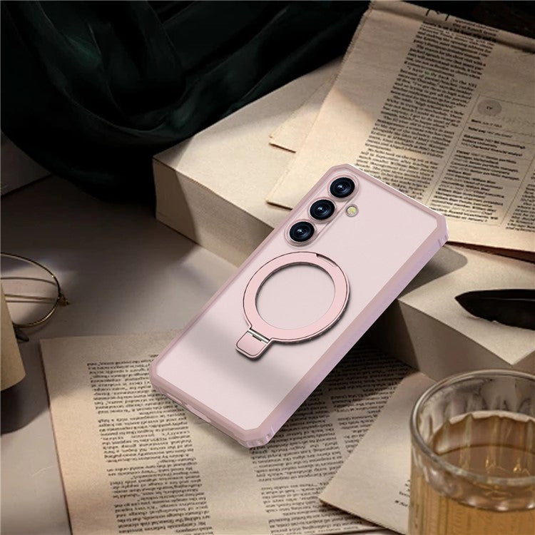 GW20 For Samsung Galaxy S24 FE Case Compatible with MagSafe Skin-Touch TPU+PC Kickstand Phone Cover - Light Pink