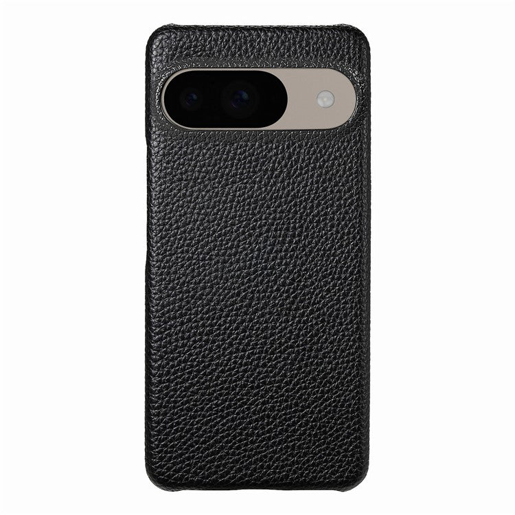For Google Pixel 9 Pro / Pixel 9 Back Case Litchi Texture PU Leather PC Hard Cover - Black
