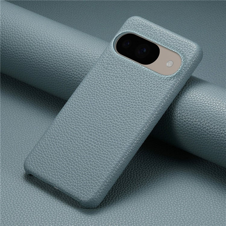For Google Pixel 9 Pro / Pixel 9 Back Case Litchi Texture PU Leather PC Hard Cover - Blue