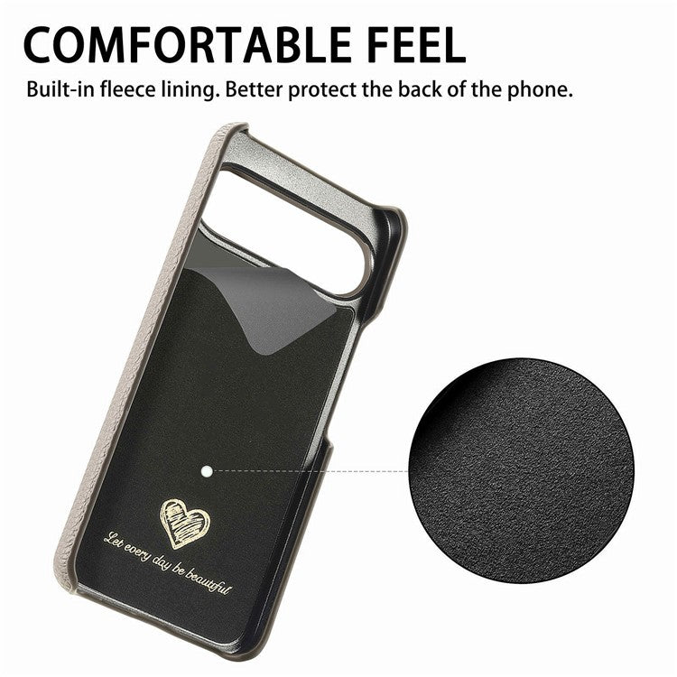 For Google Pixel 9 Pro / Pixel 9 Back Case Litchi Texture PU Leather PC Hard Cover - Khaki