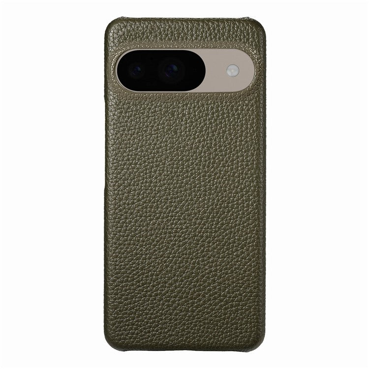 For Google Pixel 9 Pro / Pixel 9 Back Case Litchi Texture PU Leather PC Hard Cover - Army Green
