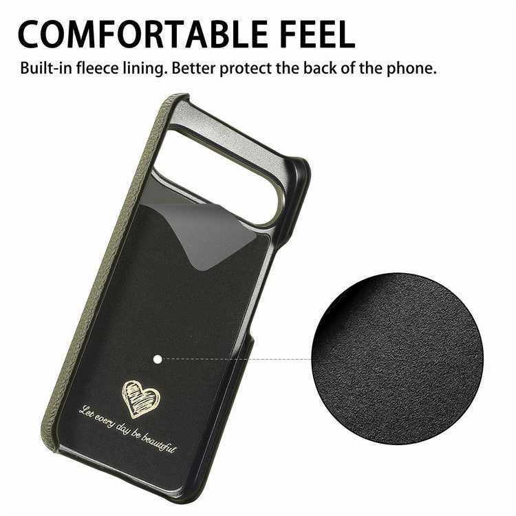 For Google Pixel 9 Pro / Pixel 9 Back Case Litchi Texture PU Leather PC Hard Cover - Army Green