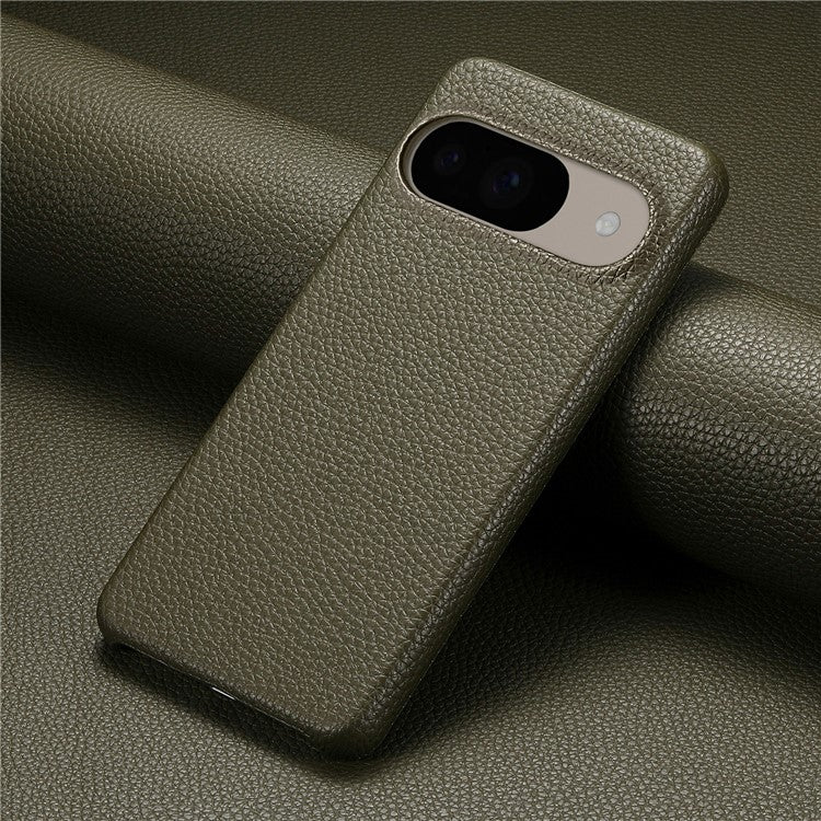 For Google Pixel 9 Pro / Pixel 9 Back Case Litchi Texture PU Leather PC Hard Cover - Army Green
