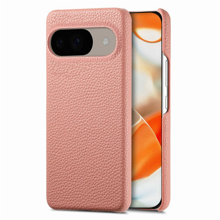 For Google Pixel 9 Pro / Pixel 9 Back Case Litchi Texture PU Leather PC Hard Cover - Pink