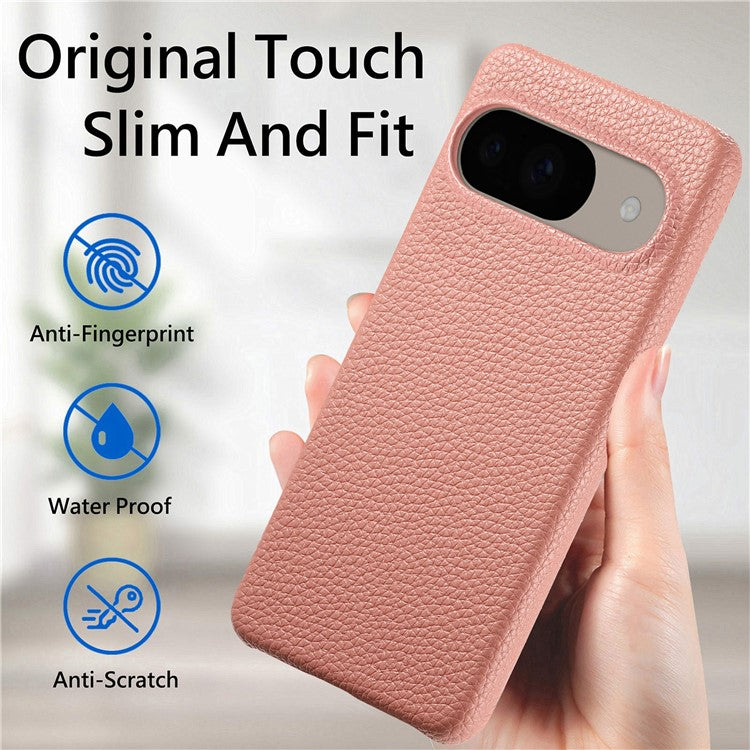 For Google Pixel 9 Pro / Pixel 9 Back Case Litchi Texture PU Leather PC Hard Cover - Pink