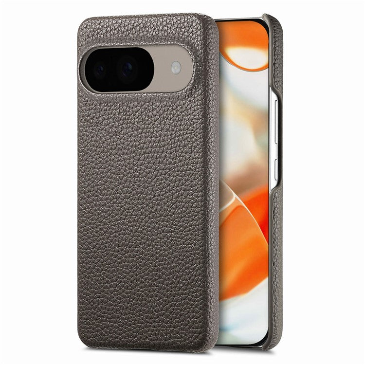 For Google Pixel 9 Pro / Pixel 9 Back Case Litchi Texture PU Leather PC Hard Cover - Grey