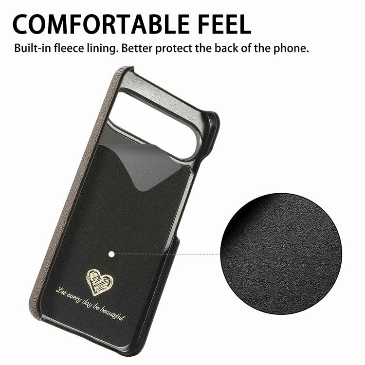 For Google Pixel 9 Pro / Pixel 9 Back Case Litchi Texture PU Leather PC Hard Cover - Grey