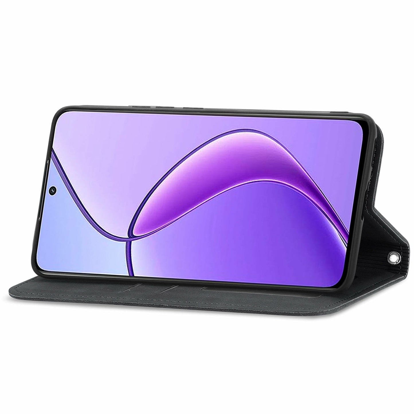 For Oppo F27 5G Case Skin Touch Feeling Card Slot Leather Phone Cover Stand Magnetic Absorption - Black