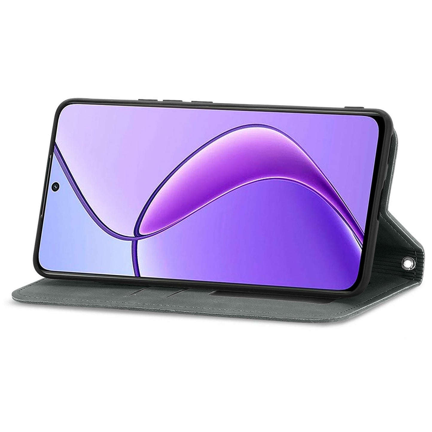 For Oppo F27 5G Case Skin Touch Feeling Card Slot Leather Phone Cover Stand Magnetic Absorption - Grey