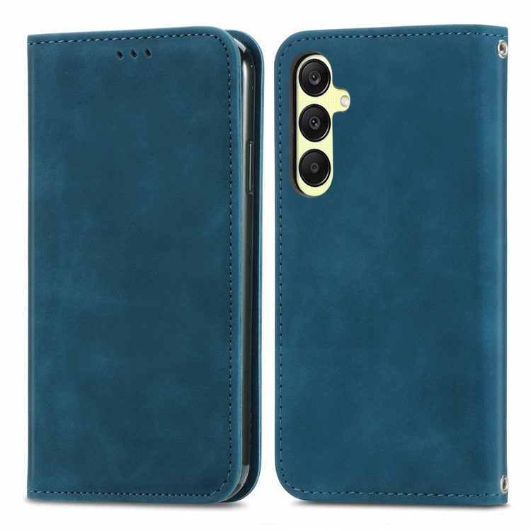 For Samsung Galaxy A25 5G (Global) (161.0 x 76.5 x 8.3mm) Case Skin Touch Feeling Card Slot Leather Phone Cover Stand Magnetic Absorption - Dark Blue