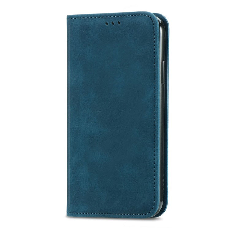 For Samsung Galaxy A25 5G (Global) (161.0 x 76.5 x 8.3mm) Case Skin Touch Feeling Card Slot Leather Phone Cover Stand Magnetic Absorption - Dark Blue