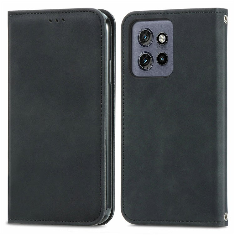 For Motorola Edge 50 Neo 5G / Moto S50 5G / Thinkphone 25 5G Case Skin Touch Feeling Card Slot Leather Phone Cover Stand Magnetic Absorption - Black