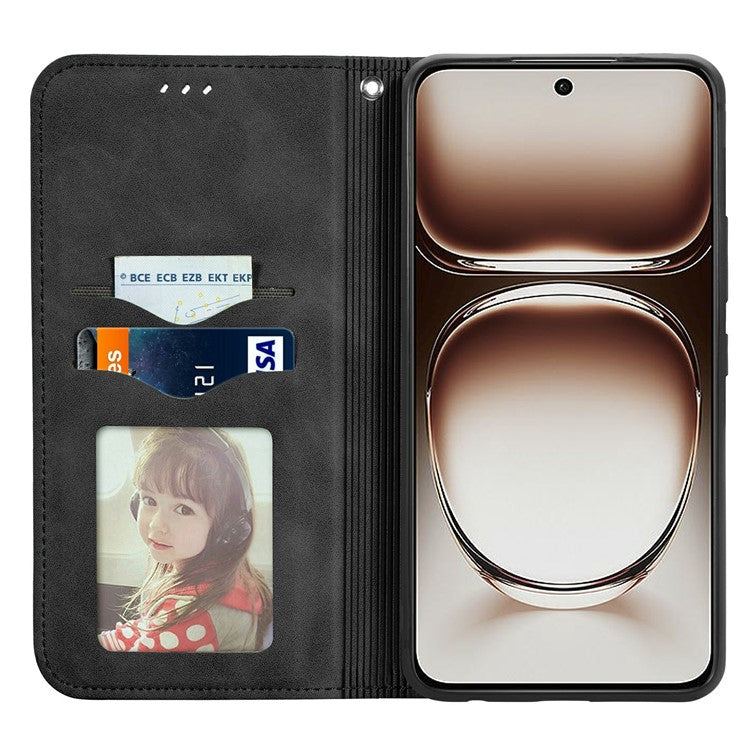 For Motorola Edge 50 Neo 5G / Moto S50 5G / Thinkphone 25 5G Case Skin Touch Feeling Card Slot Leather Phone Cover Stand Magnetic Absorption - Black