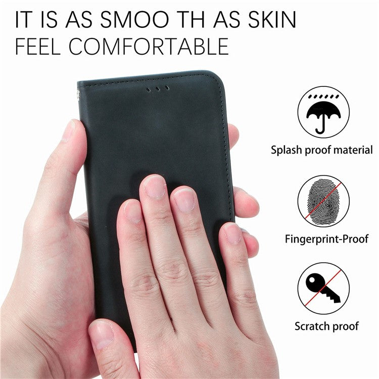 For Motorola Edge 50 Neo 5G / Moto S50 5G / Thinkphone 25 5G Case Skin Touch Feeling Card Slot Leather Phone Cover Stand Magnetic Absorption - Black