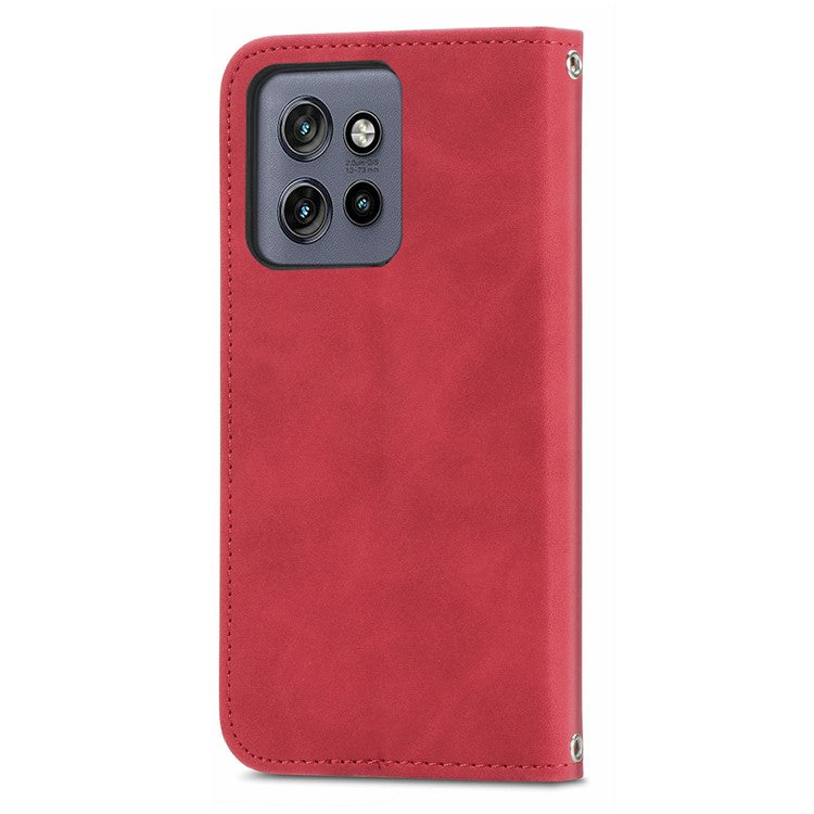 For Motorola Edge 50 Neo 5G / Moto S50 5G / Thinkphone 25 5G Case Skin Touch Feeling Card Slot Leather Phone Cover Stand Magnetic Absorption - Red