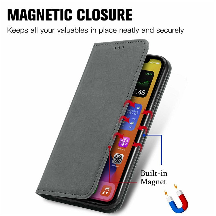 For Motorola Edge 50 Neo 5G / Moto S50 5G / Thinkphone 25 5G Case Skin Touch Feeling Card Slot Leather Phone Cover Stand Magnetic Absorption - Grey