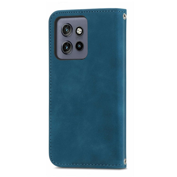 For Motorola Edge 50 Neo 5G / Moto S50 5G / Thinkphone 25 5G Case Skin Touch Feeling Card Slot Leather Phone Cover Stand Magnetic Absorption - Dark Blue