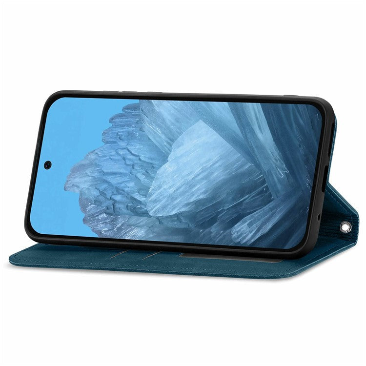 For Google Pixel 9 Pro XL Case Skin Touch Feeling Card Slot Leather Phone Cover Stand Magnetic Absorption - Dark Blue