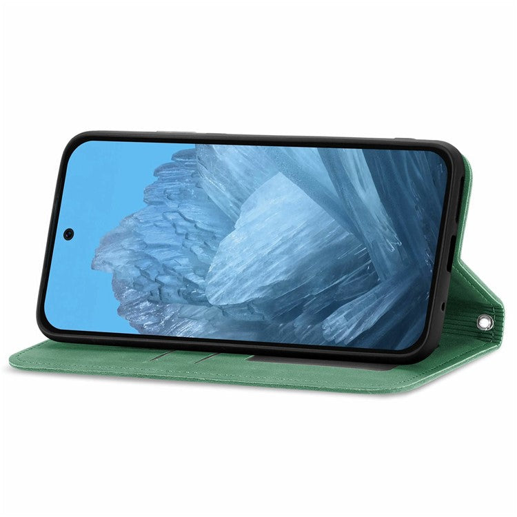 For Google Pixel 9 Pro XL Case Skin Touch Feeling Card Slot Leather Phone Cover Stand Magnetic Absorption - Green