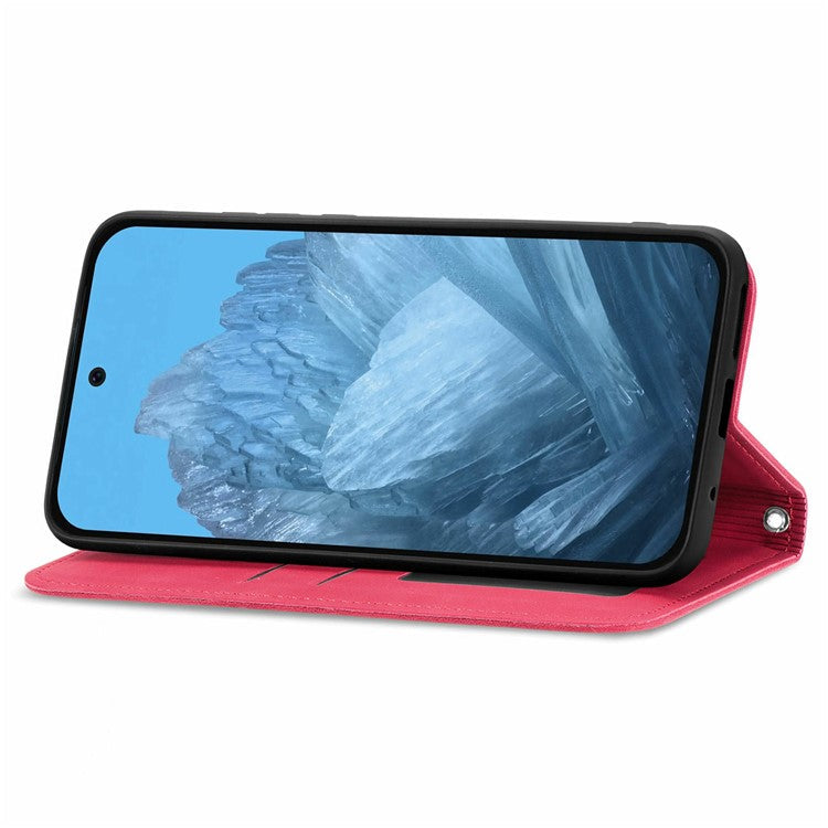 For Google Pixel 9 Pro / Pixel 9 Case Skin Touch Feeling Card Slot Leather Phone Cover Stand Magnetic Absorption - Red