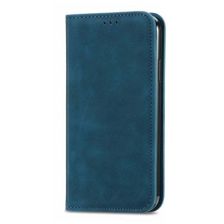 For Google Pixel 9 Pro / Pixel 9 Case Skin Touch Feeling Card Slot Leather Phone Cover Stand Magnetic Absorption - Dark Blue