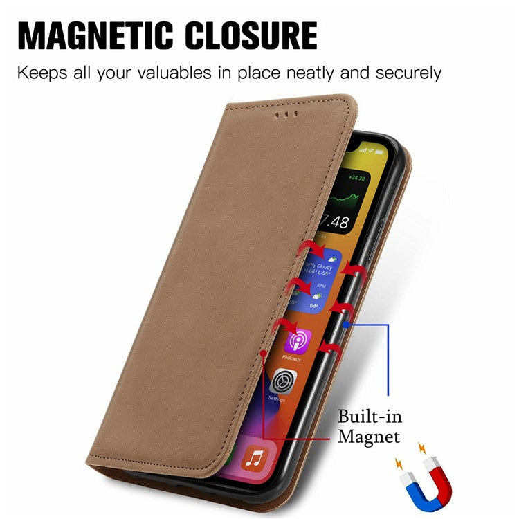 For Google Pixel 9 Pro / Pixel 9 Case Skin Touch Feeling Card Slot Leather Phone Cover Stand Magnetic Absorption - Brown