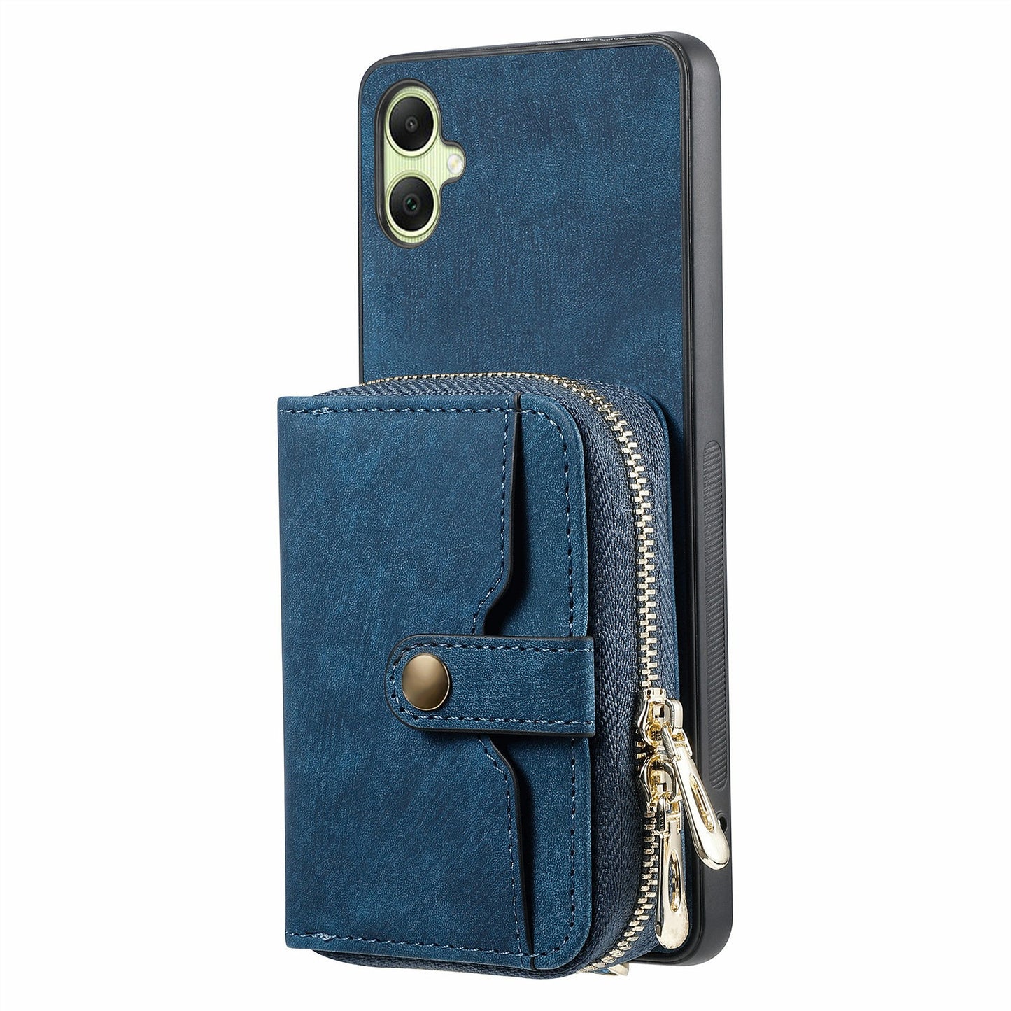 For Samsung Galaxy A06 Case Zipper Wallet Leather Phone Back Cover Kickstand with Shoulder Strap - Blue
