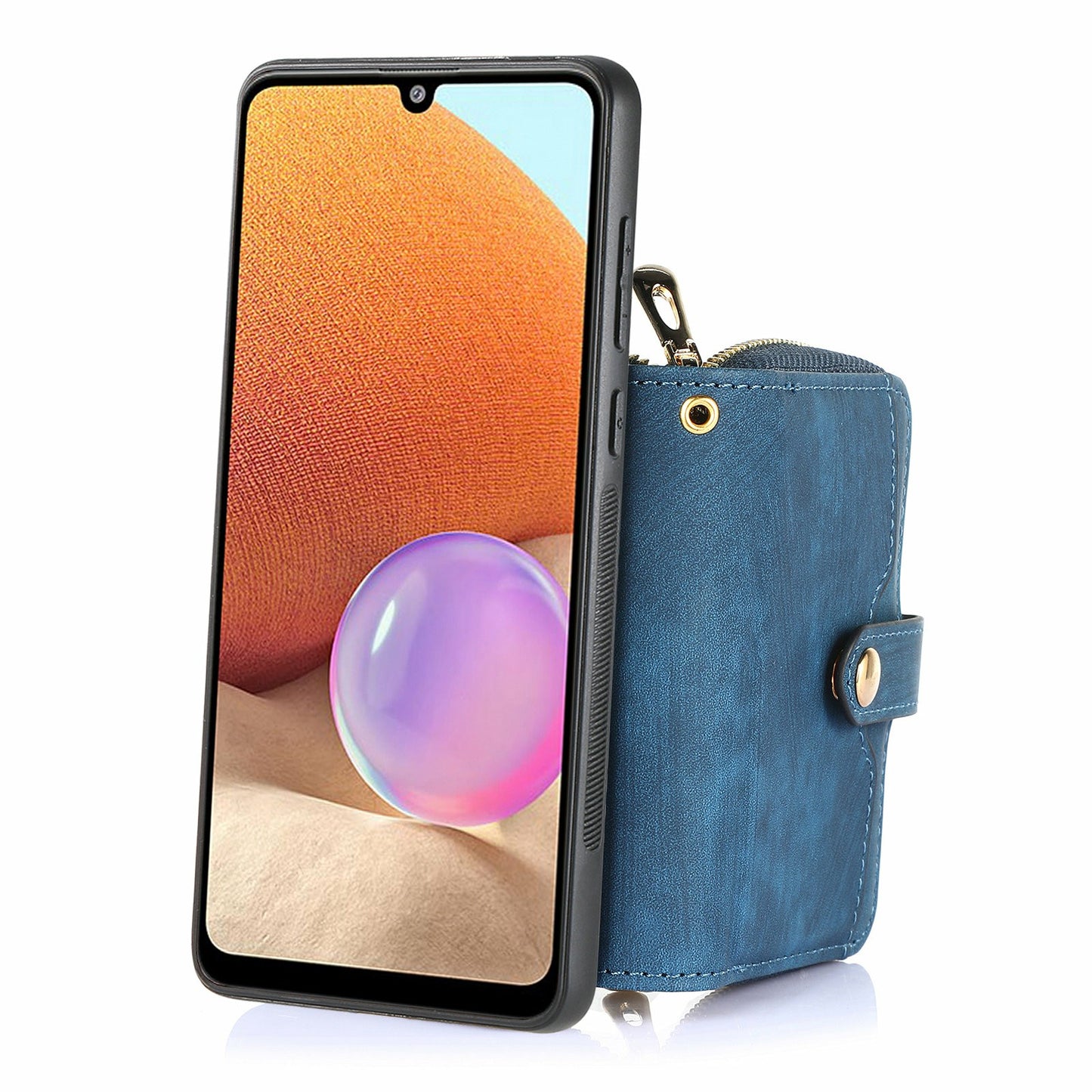 For Samsung Galaxy A16 5G / A16 4G Case Zipper Wallet Leather Phone Back Cover Kickstand with Shoulder Strap - Blue