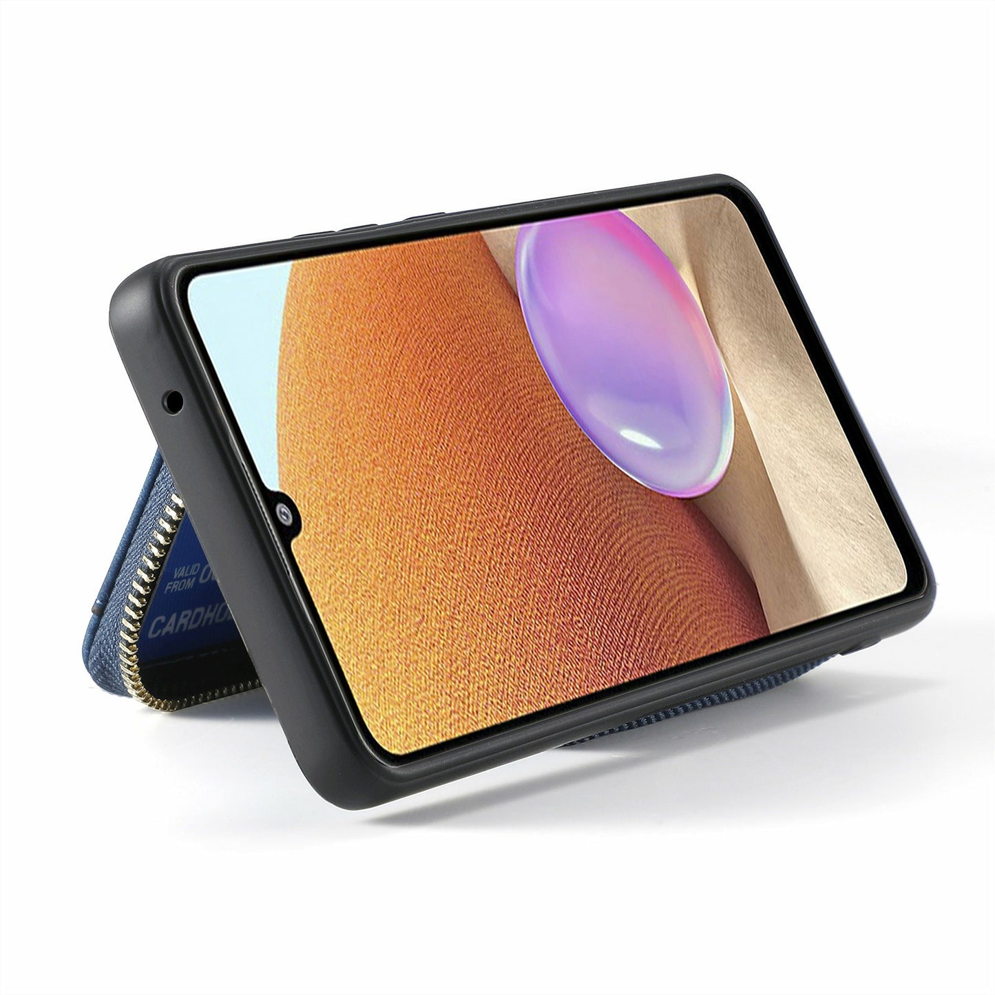 For Samsung Galaxy A16 5G / A16 4G Case Zipper Wallet Leather Phone Back Cover Kickstand with Shoulder Strap - Blue