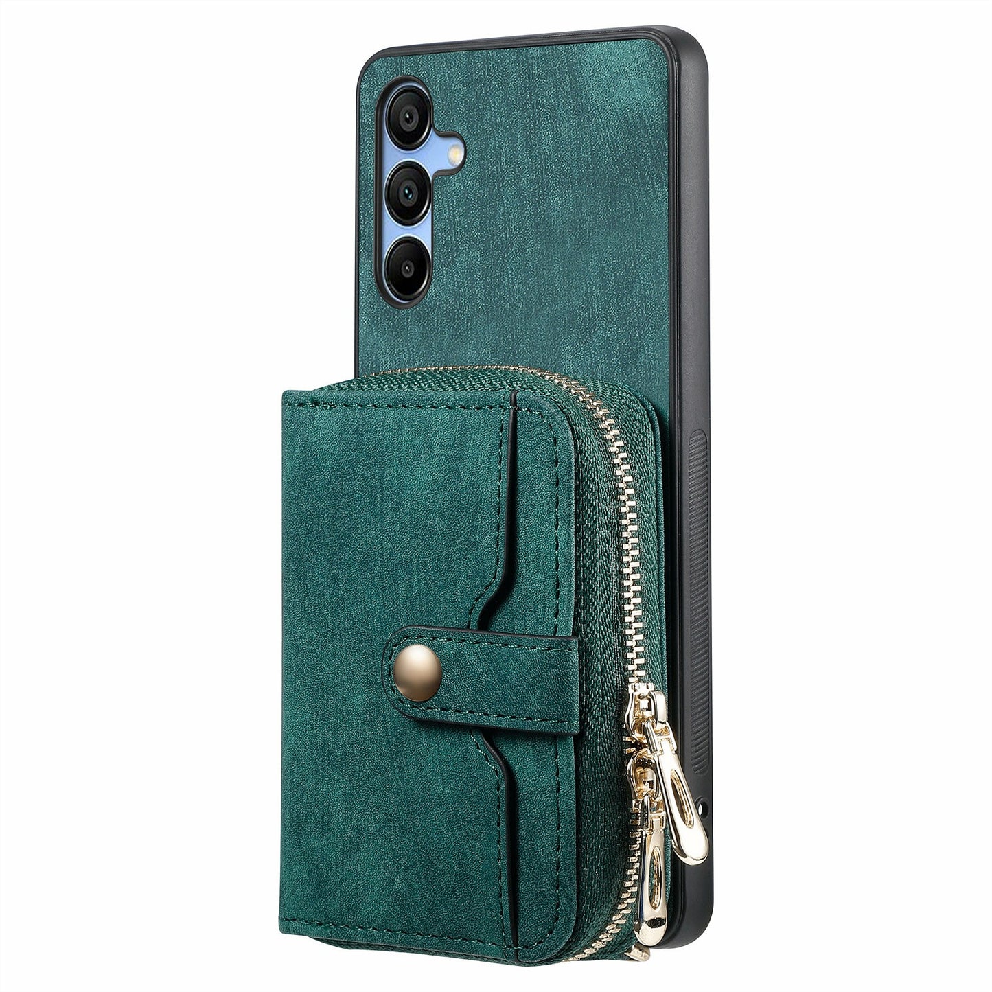 For Samsung Galaxy A16 5G / A16 4G Case Zipper Wallet Leather Phone Back Cover Kickstand with Shoulder Strap - Green