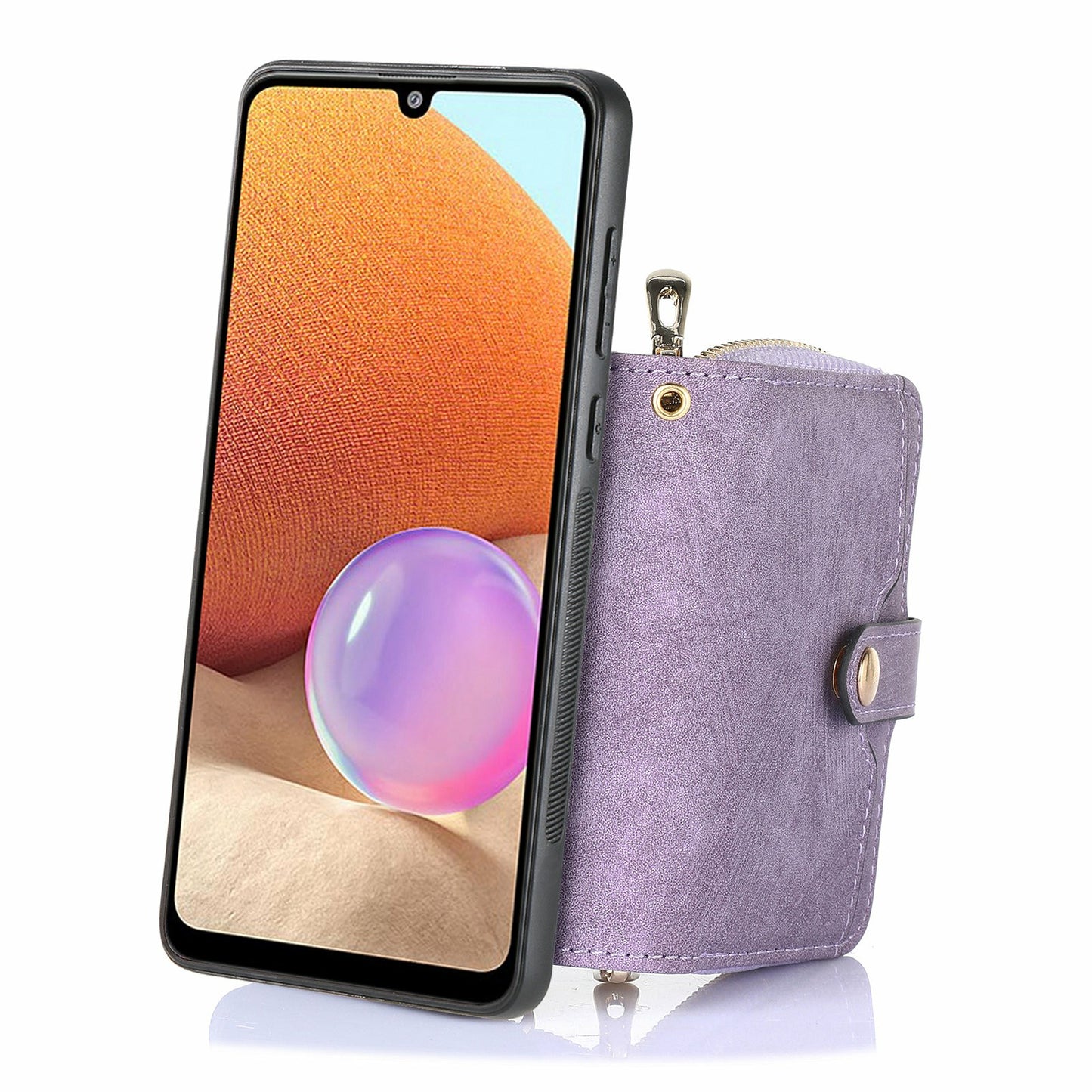For Samsung Galaxy A16 5G / A16 4G Case Zipper Wallet Leather Phone Back Cover Kickstand with Shoulder Strap - Purple