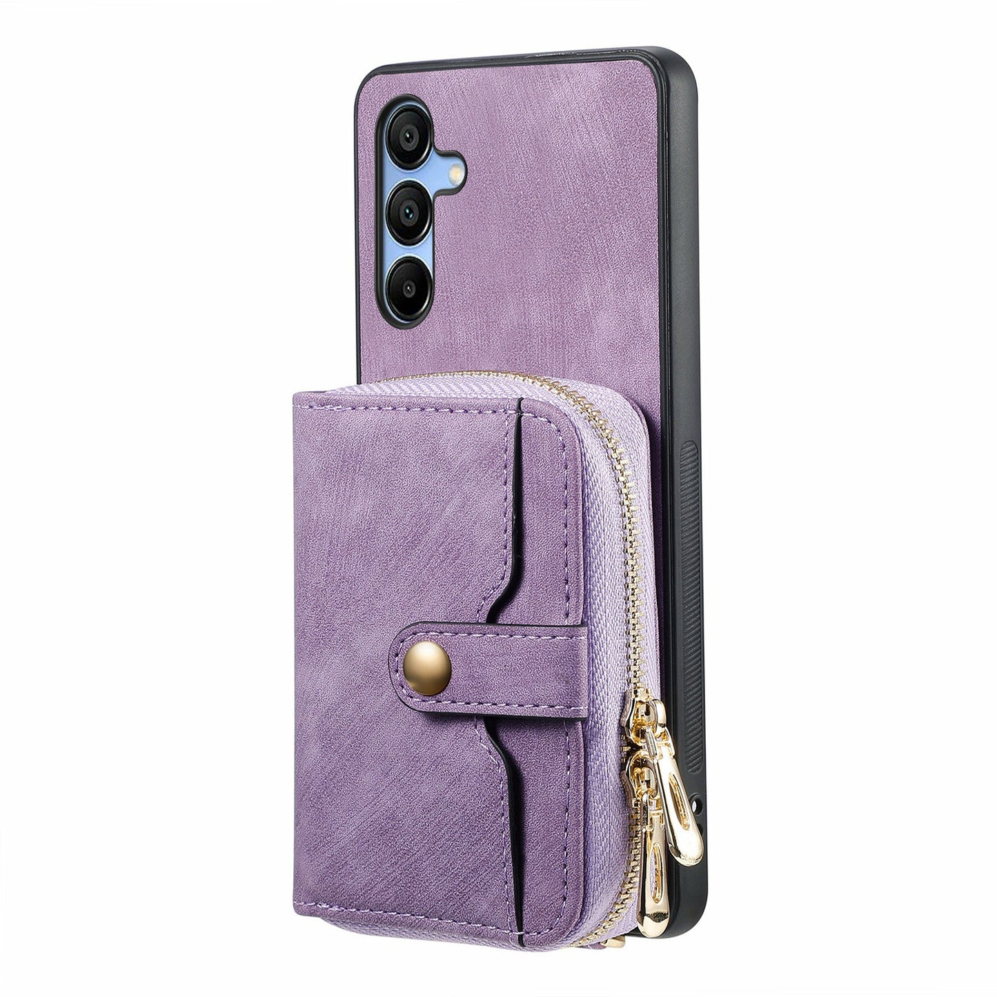For Samsung Galaxy A16 5G / A16 4G Case Zipper Wallet Leather Phone Back Cover Kickstand with Shoulder Strap - Purple