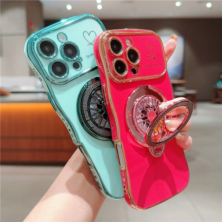 For iPhone 16 Pro Case Electroplating Gyro Design Kickstand Soft TPU Phone Cover - Rose