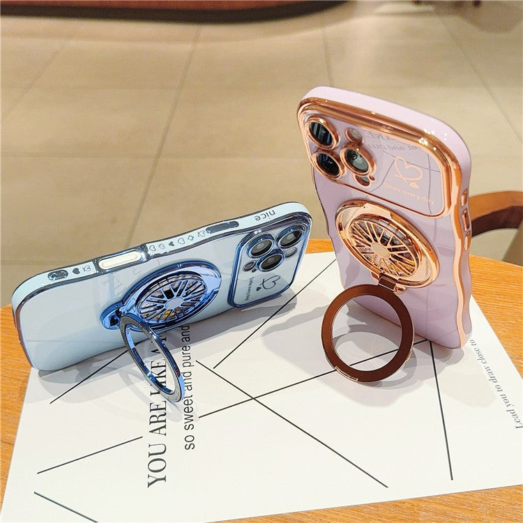 For iPhone 16 Pro Case Electroplating Gyro Design Kickstand Soft TPU Phone Cover - Rose