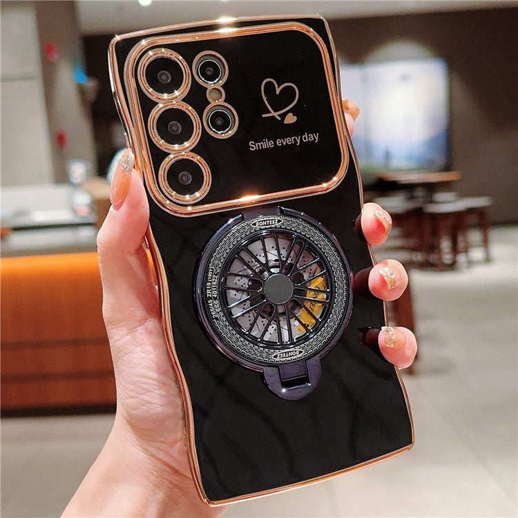 For Samsung Galaxy S24 Ultra Case Electroplating Gyro Design Kickstand Soft TPU Phone Cover - Black
