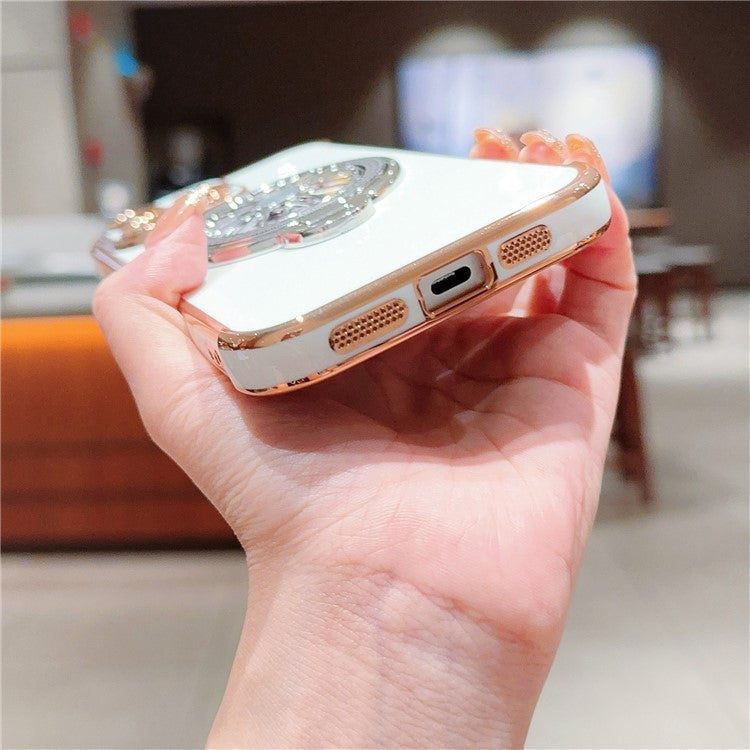 For iPhone 16 Pro Case Electroplating Gyro Design Kickstand Soft TPU Phone Cover - Black