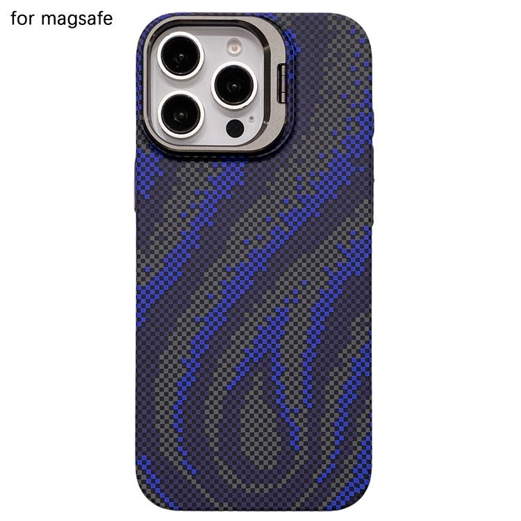 For iPhone 16 Pro Case Compatible with MagSafe Flame Pattern Hard PC Phone Cover with Lens Frame Kickstand - Blue