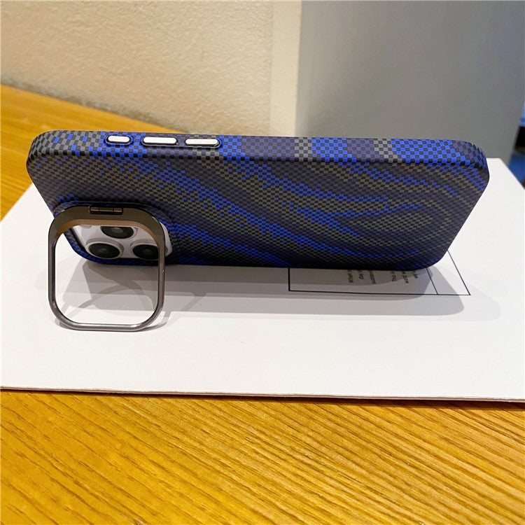 For iPhone 16 Pro Case Compatible with MagSafe Flame Pattern Hard PC Phone Cover with Lens Frame Kickstand - Blue