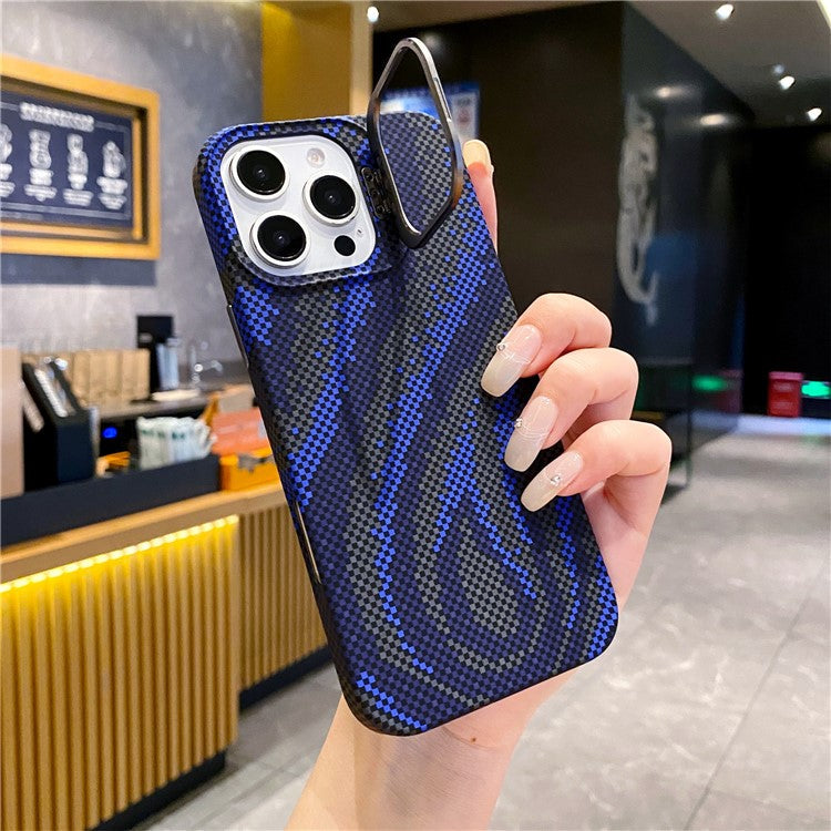 For iPhone 16 Pro Case Compatible with MagSafe Flame Pattern Hard PC Phone Cover with Lens Frame Kickstand - Blue