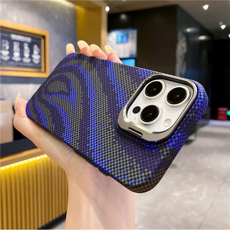 For iPhone 16 Pro Case Compatible with MagSafe Flame Pattern Hard PC Phone Cover with Lens Frame Kickstand - Blue