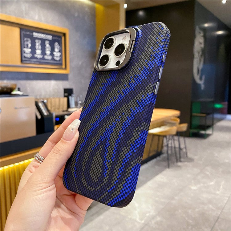 For iPhone 16 Pro Case Compatible with MagSafe Flame Pattern Hard PC Phone Cover with Lens Frame Kickstand - Blue