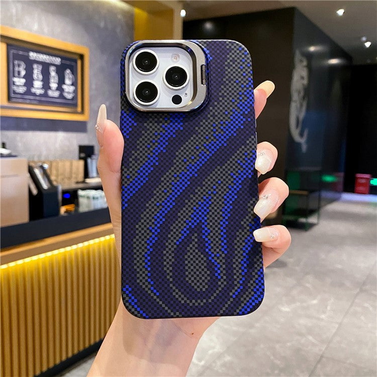 For iPhone 16 Pro Case Compatible with MagSafe Flame Pattern Hard PC Phone Cover with Lens Frame Kickstand - Blue