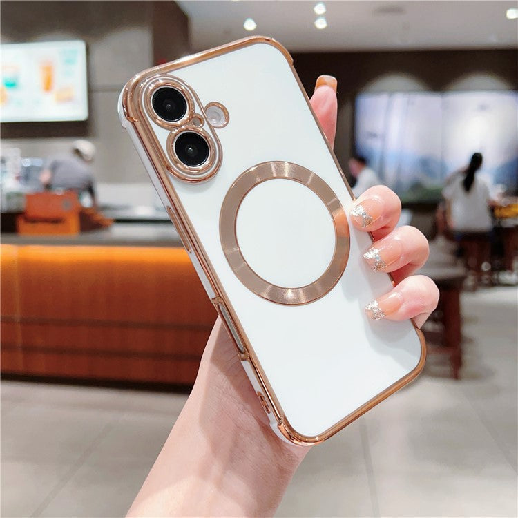 For iPhone 16 Case Compatible with MagSafe Electroplating TPU Phone Cover - Ivory White